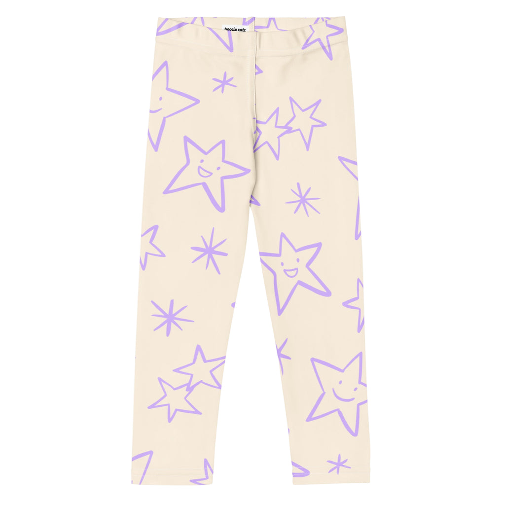 Ecru pants with purple star patterns 