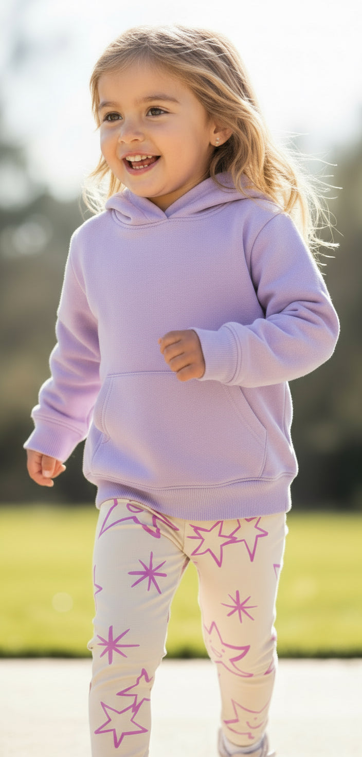 Ecru pants with pink star patterns 