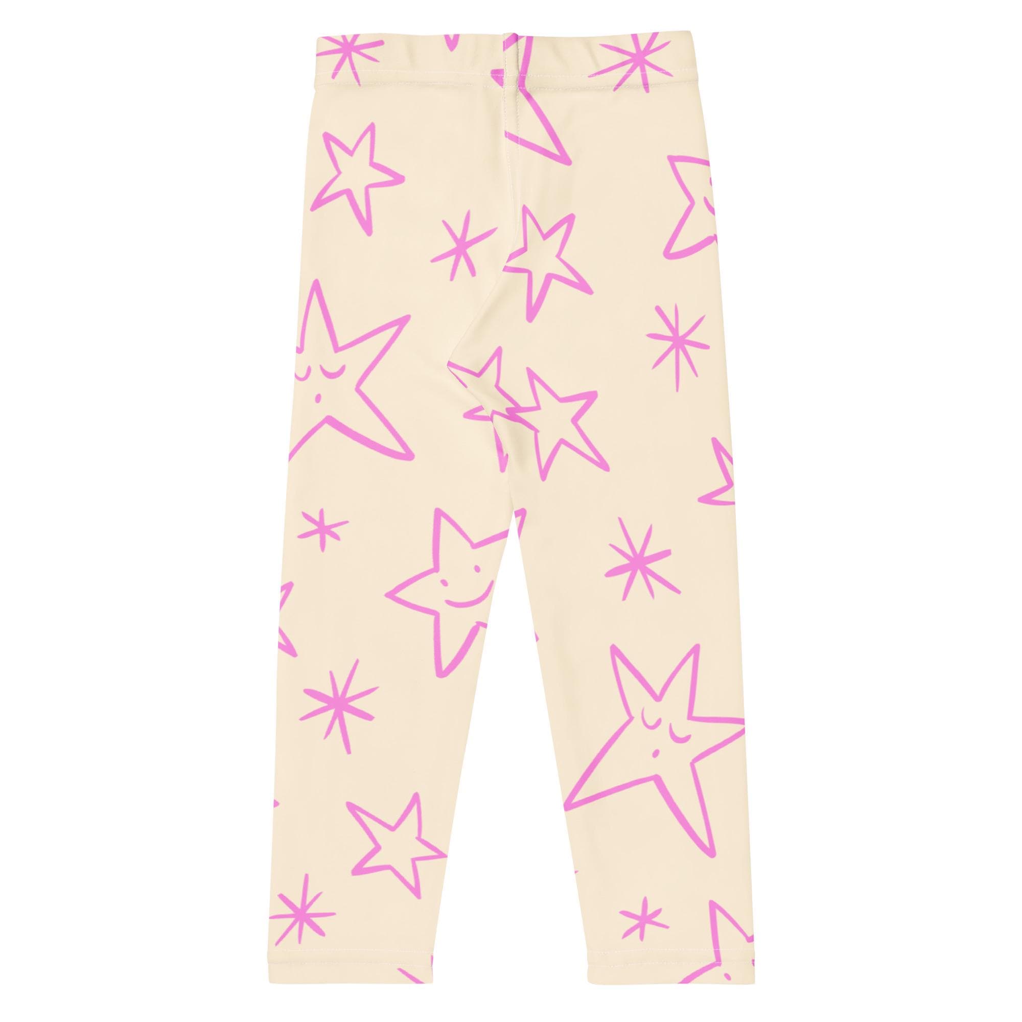 Leggings with pink star pattern on a ecru background