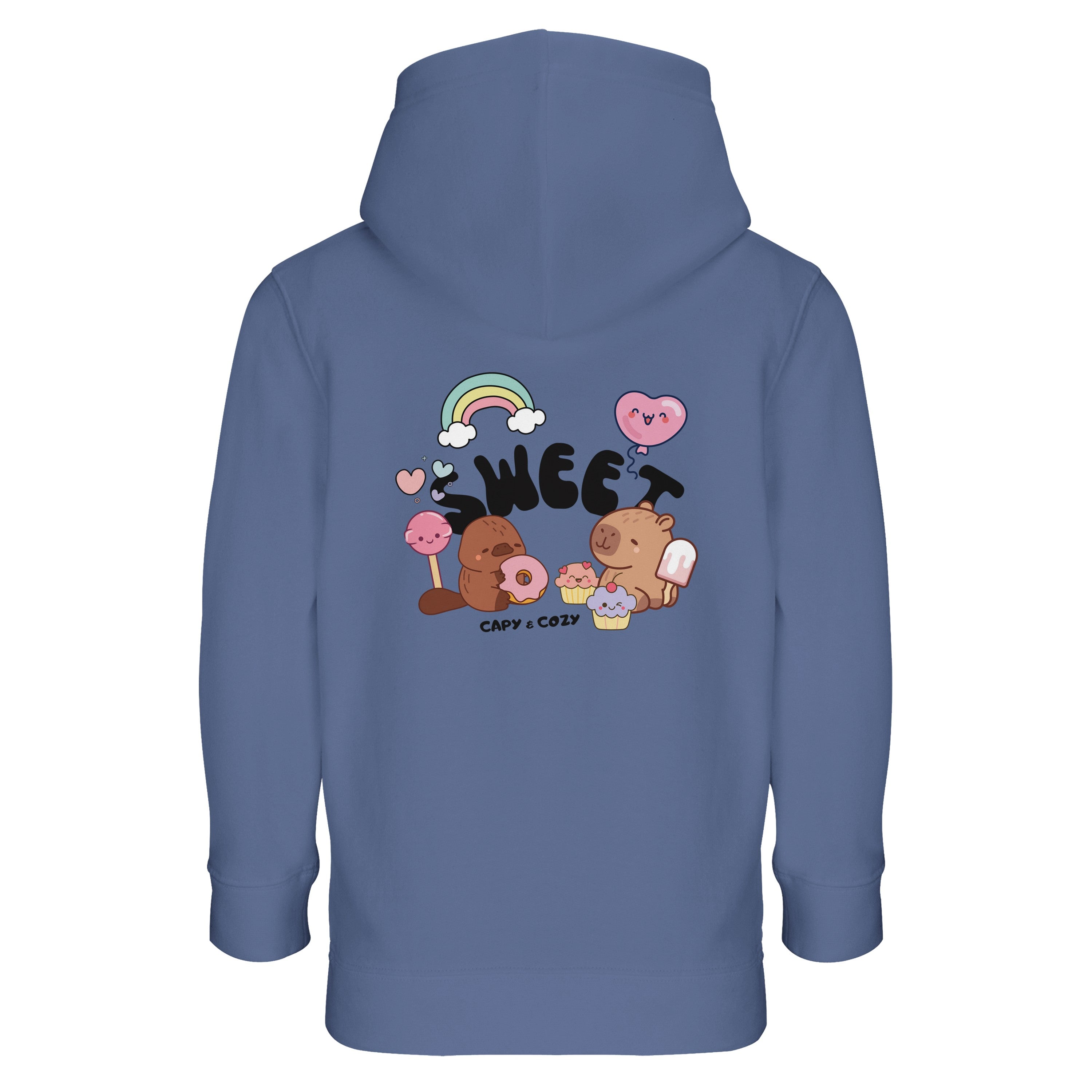 Kids Hoodie Capy Love Kawaii Blue back