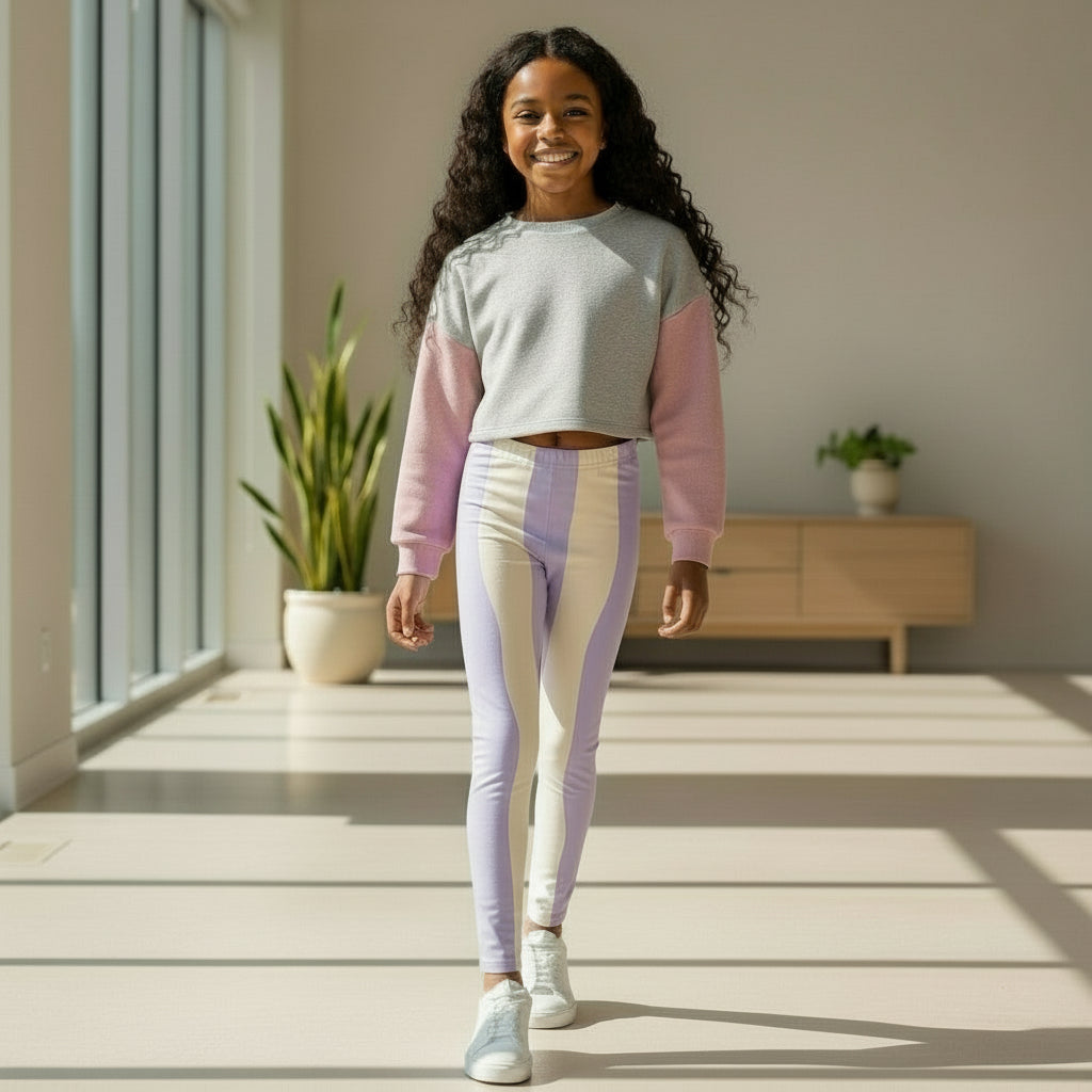 Lilac and ecru striped leggings