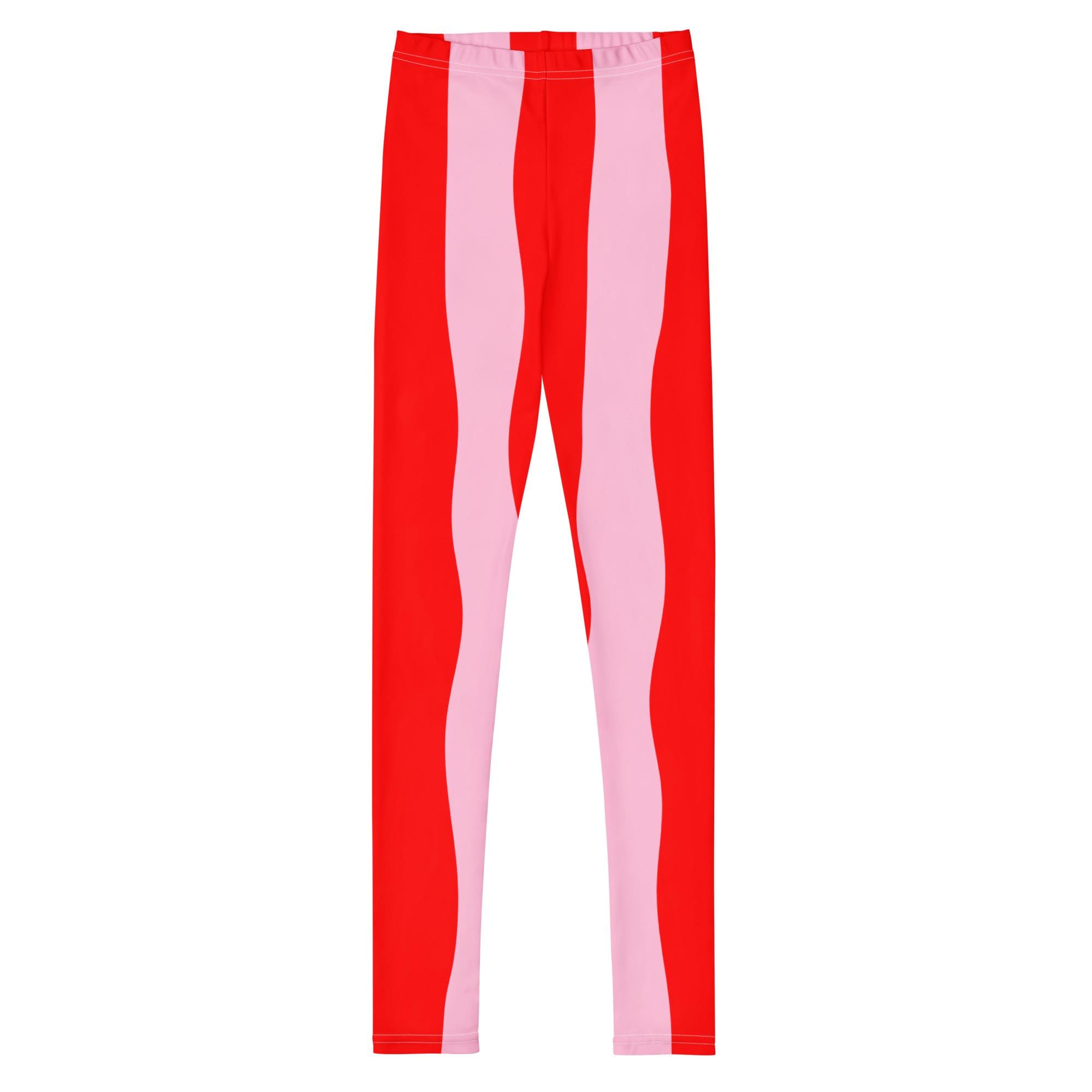 Red Pink Swirl Striped Kids Leggings