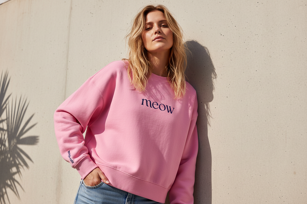 MEOW | Women’s Organic Bubble Pink Crew Neck Cropped Sweatshirt